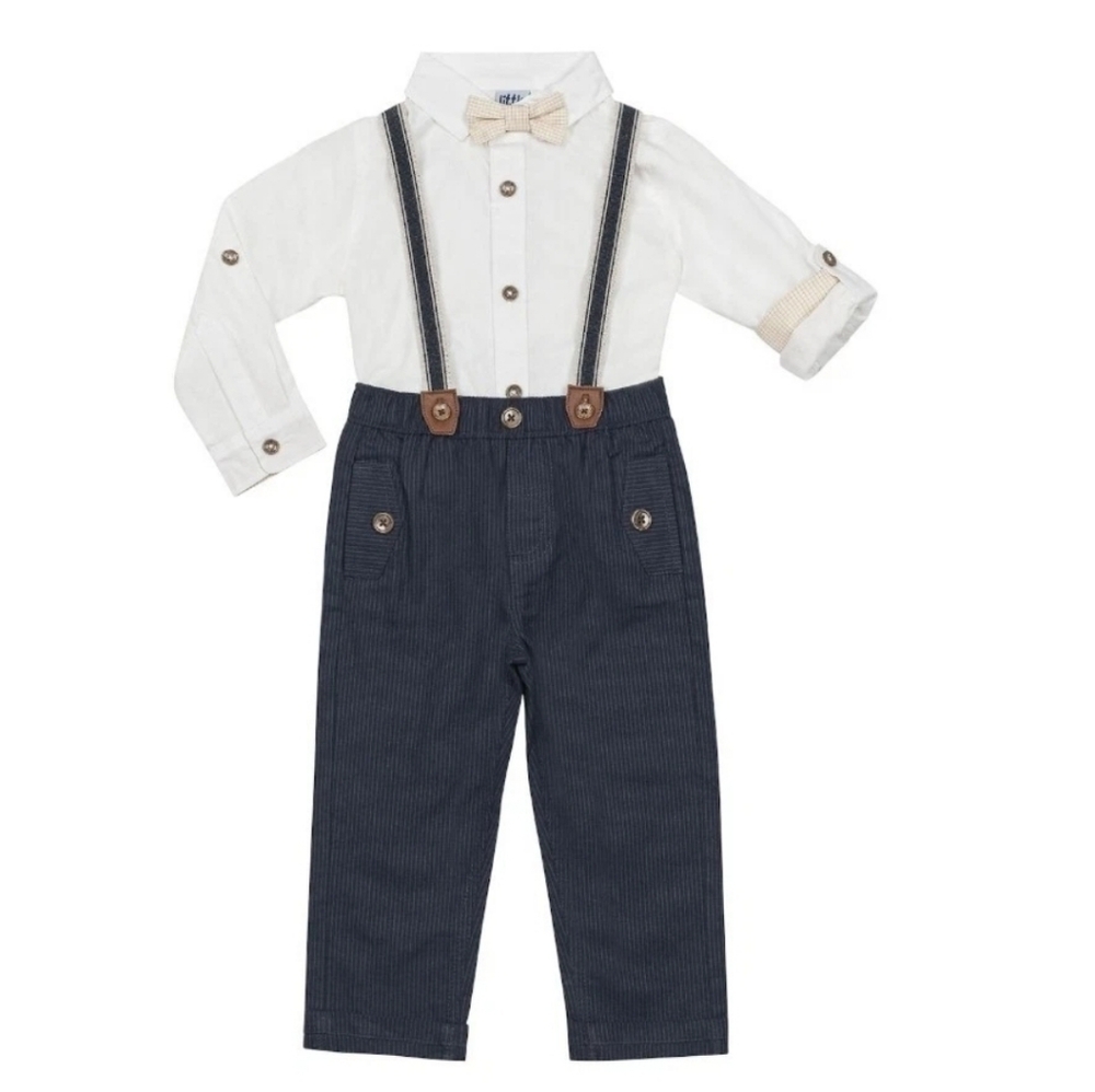 Outfit toddler Boy Little Lad  4-Piece Suspender Pant Set - Blue/White 3T